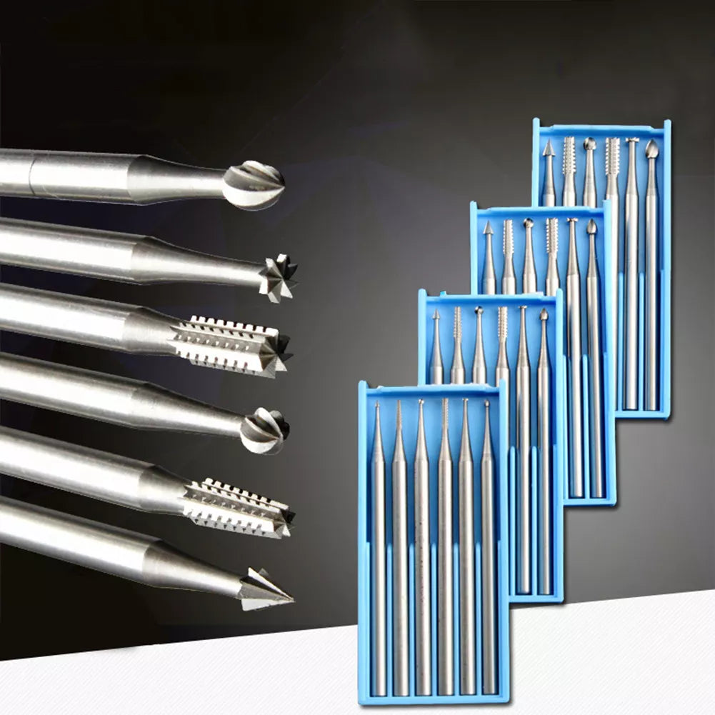 6pcs Microcarving Knife 2.35mm Diameter Burs Tungsten Steel Engraving Cutter Olive Core Carving Cutter Engraving Machine Set