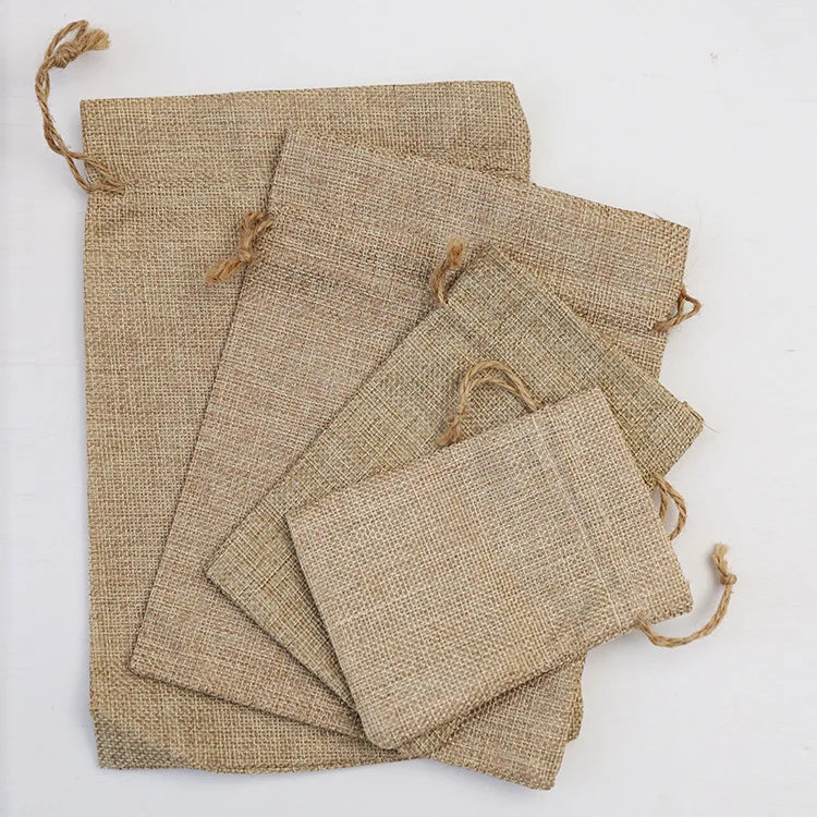Natural Resuable Jute Linen Travel Bundle Pockets Environmentally Friendly Use Luggage Drawstring Jewelry Christmas Gift Bags