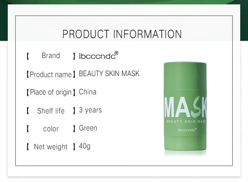 Green Tea Face Mask Purifying Solid Stick Mask Oil Control Anti-Acne Moisturizing Shrink Pores Cleansing Face Care Cleaning Mask