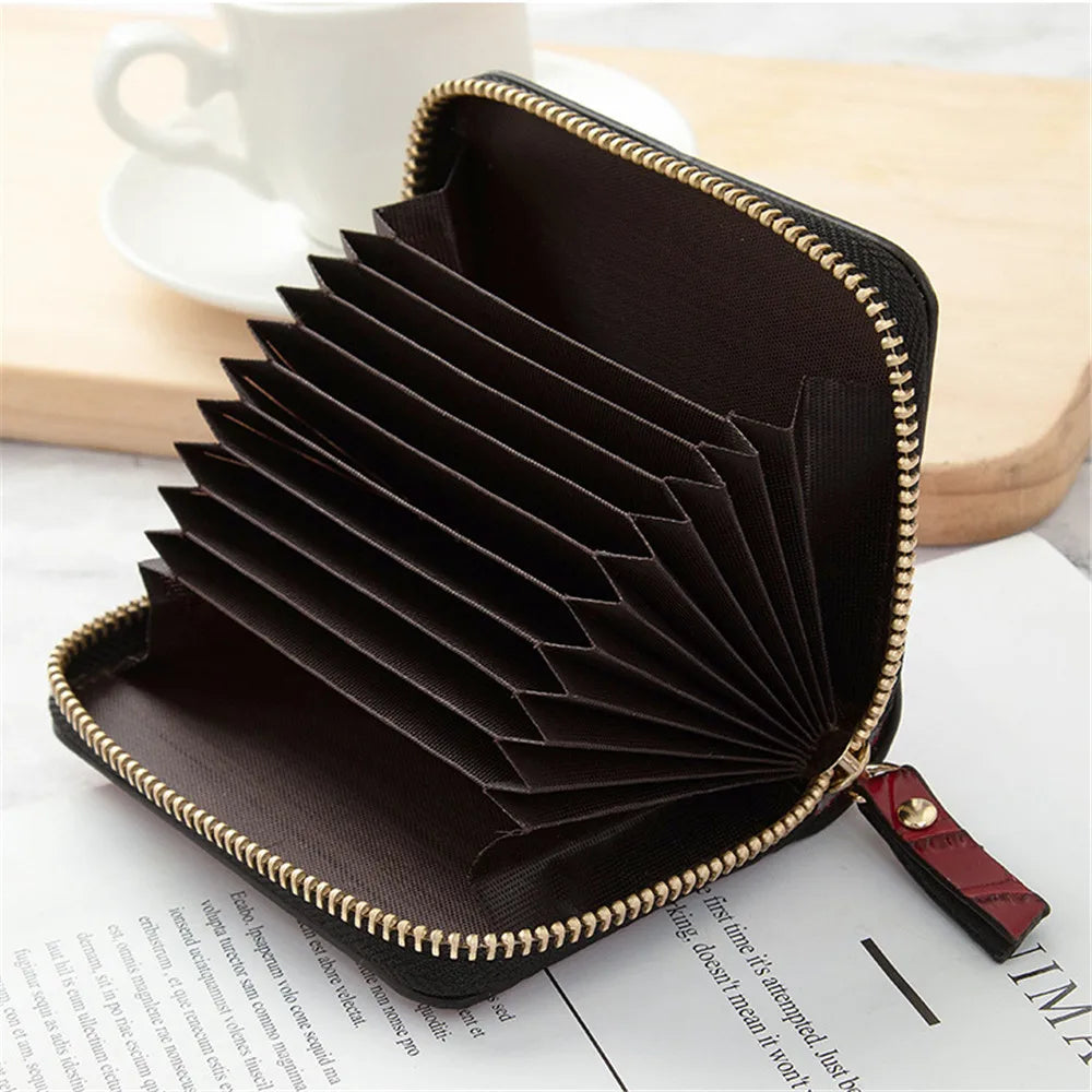 Women Slim Business Card Holder Pu Leather Credit Card Wallet Bag Zipper Credit/id/bank Card Holder Case Coin Purse billetera