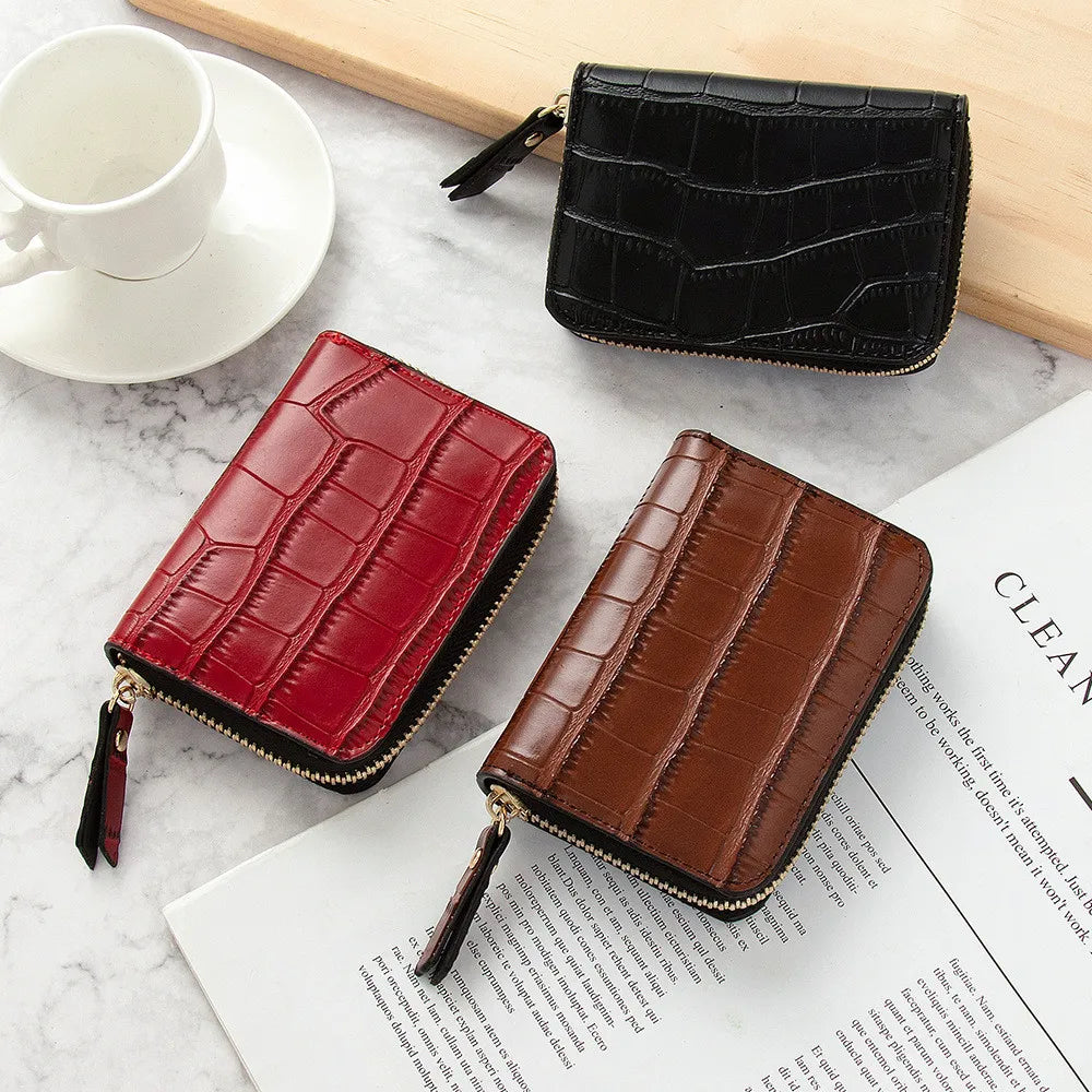 Women Slim Business Card Holder Pu Leather Credit Card Wallet Bag Zipper Credit/id/bank Card Holder Case Coin Purse billetera