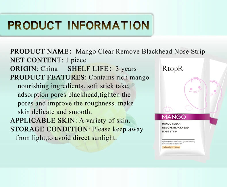 Mango Blackhead Remover Nose Mask Oil-control Deep Cleansing Mask Acne Pore Strip Face Lift Firming Nose Peel Off Skin Care