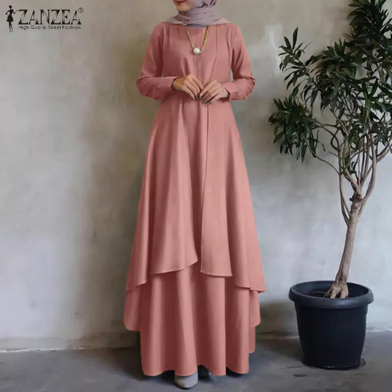 Muslim Kaftan Maxi Dresses ZANZEA Women Long Sleeve Irregular Hem Loose Long Dress Dubai Turkey Abaya Hijab Sundress