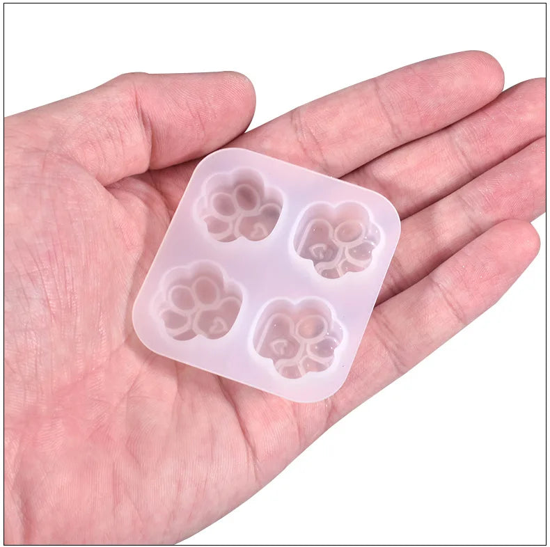 DIY Crystal Epoxy Resin Mold Mini Four-compartment Kitten Claw Keychain Decoration Silicone Mold
