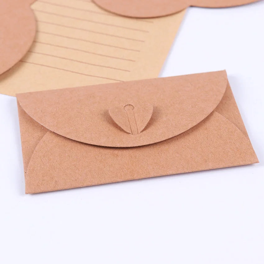 10PCS Vintage Love Button Envelope Kraft Paper Gift Card With Envelope Handmade Paper String Romantic Love Letter Envelope
