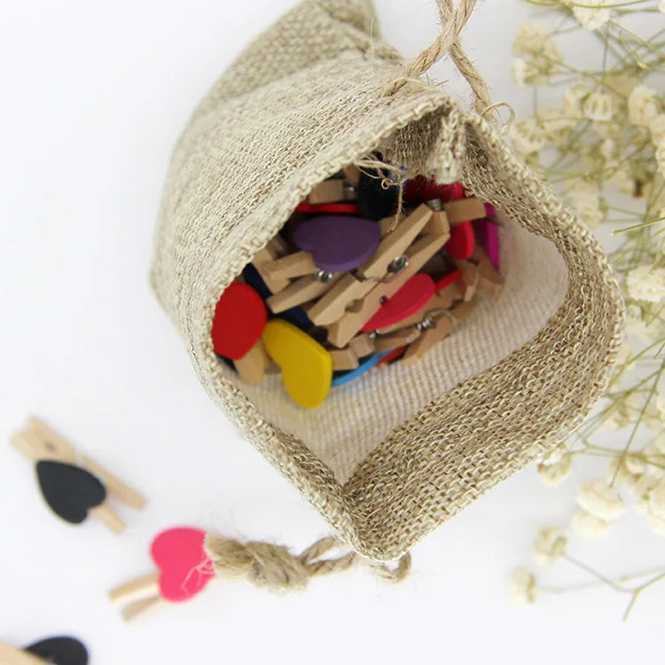 Natural Resuable Jute Linen Travel Bundle Pockets Environmentally Friendly Use Luggage Drawstring Jewelry Christmas Gift Bags