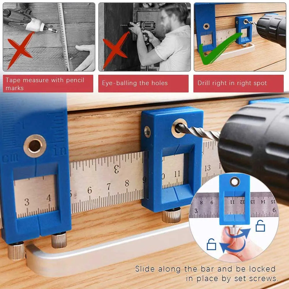 Adjustable Drilling Dowelling Hole Saw Locator Furniture Woodworking Joinery Hand Tool Multi function Drill Punch Locator Kits