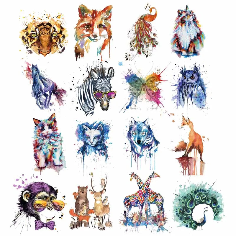 Colorful Animal Patch Iron on Transfer Owl Butterfly Tiger Cat Patches for Clothing DIY T-shirt Applique Heat Transfer Vinyl H