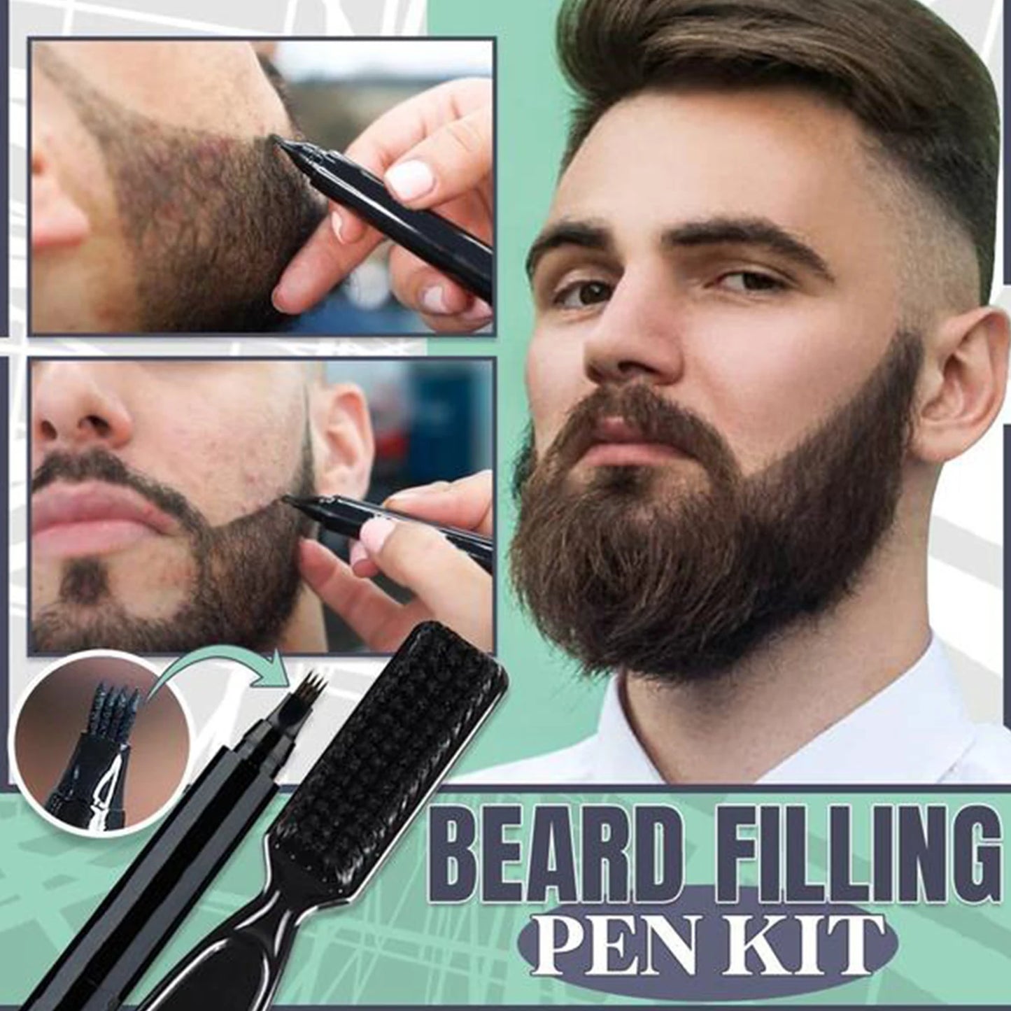 Beard Filling Pen Kit Barber Pencil With Brush Salon Facial Hair Engraving Styling Waterproof Eyebrow Tool Mustache Repair Shape