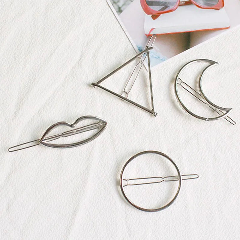 Fashion Alloy Hair Clips for Woman Girls Geometric Metal Hairband Moon Triangle Circle Hairgrip Barrettes Hair Accessories