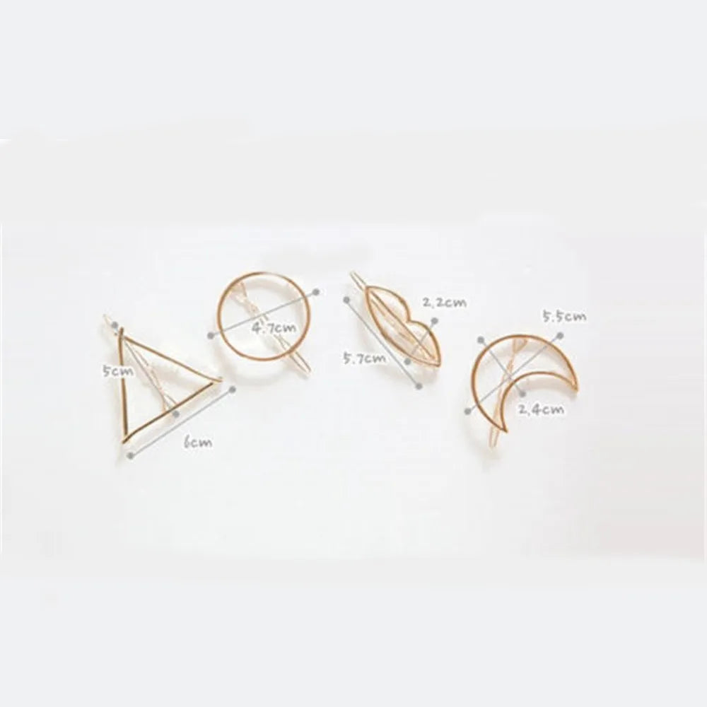 Fashion Alloy Hair Clips for Woman Girls Geometric Metal Hairband Moon Triangle Circle Hairgrip Barrettes Hair Accessories