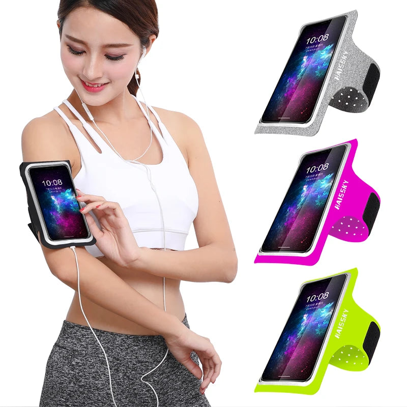 Haissky Running Sport Phone Case on Hand Mobile Holder Brassard Arm Band Wrist Bag For iPhone 13 12 Pro Max XR 7 8 Plus Armbands