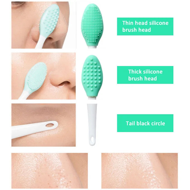 Beauty Skin Care Wash Face Silicone Brush Exfoliating Nose Clean Blackhead Removal Brush Tool with Replacement Head