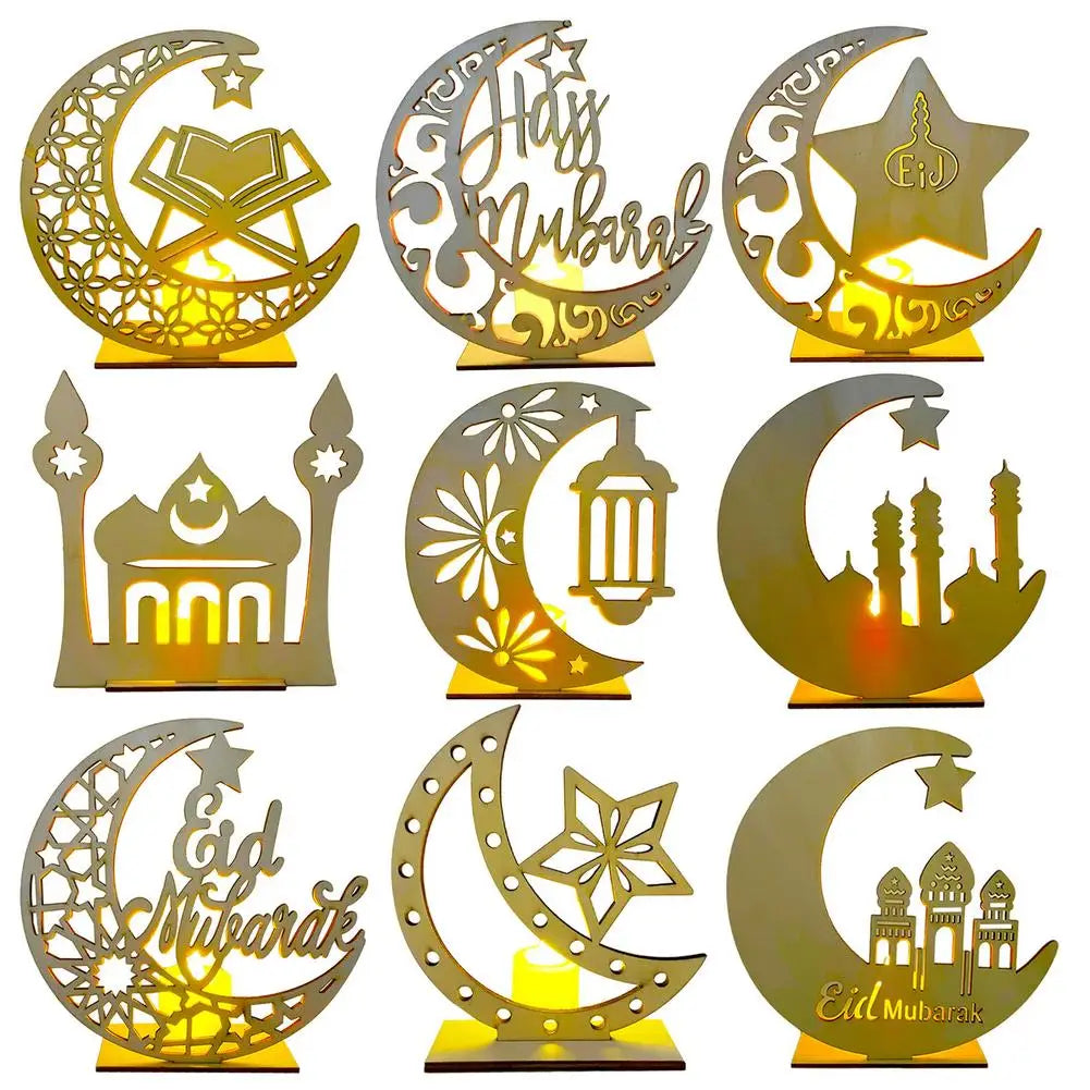 Eid Mubarak Decorations Muslim Wooden DIY LED Lamp For Home Decor Desktop Decoration Ornaments Muslim Ramadan Decoration
