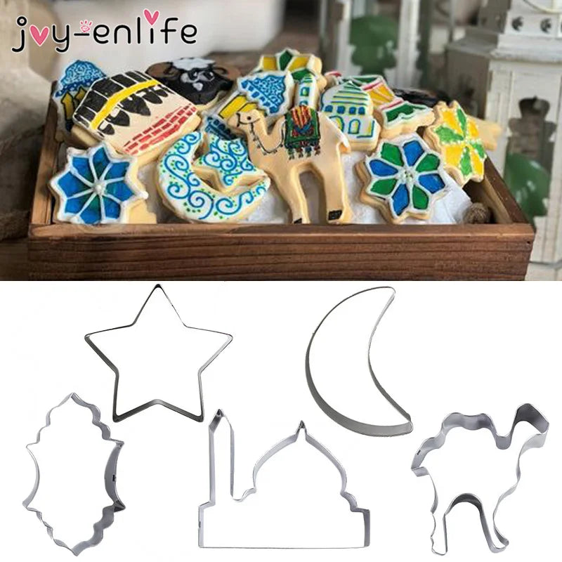 EID MUBARAK Cookie Cutter Islamic Muslim Mosques Camel Moon Star Biscuits Baking Tools Cut Mold for Ramadan Decoration