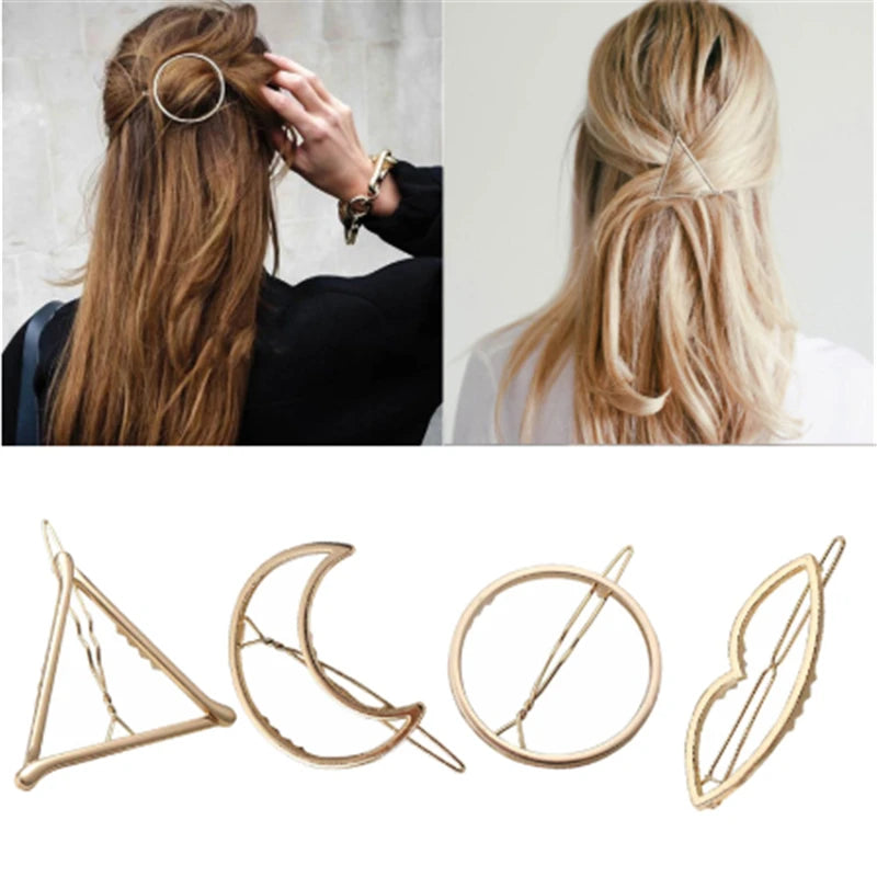 Fashion Alloy Hair Clips for Woman Girls Geometric Metal Hairband Moon Triangle Circle Hairgrip Barrettes Hair Accessories