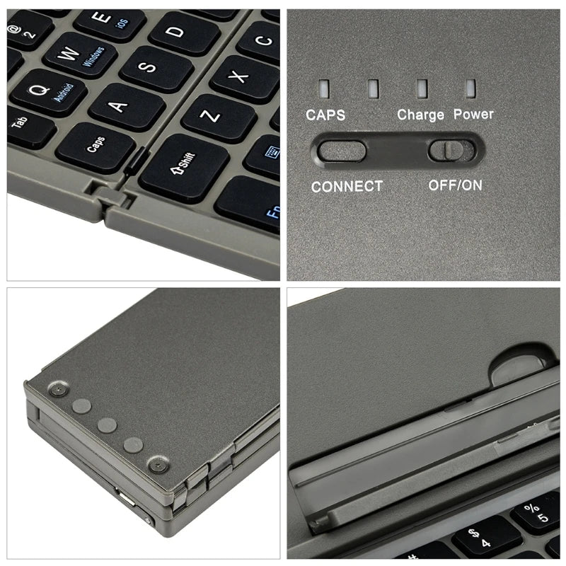 Mini Tri-Fold Keyboard Bluetooth-compatible Portable Foldable Wireless Keyboards Handheld for Tablets Smartphone Laptop