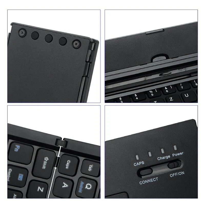 Mini Tri-Fold Keyboard Bluetooth-compatible Portable Foldable Wireless Keyboards Handheld for Tablets Smartphone Laptop