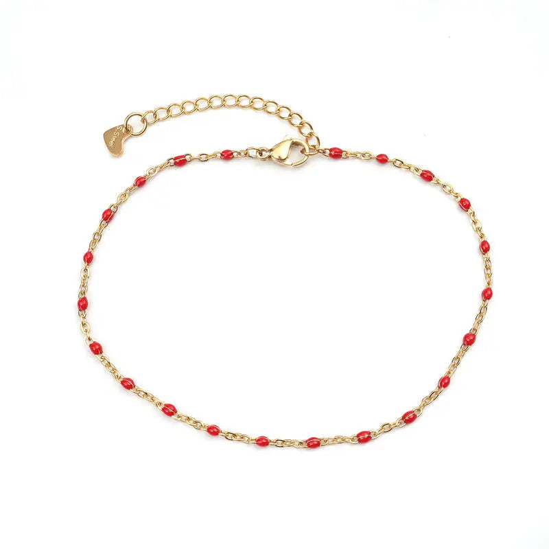 1 PC Fashion Stainless Steel Anklet Enamel Multicolor On Foot Ankle Bracelets Women Men Leg Link Chain Jewelry 23cm Long