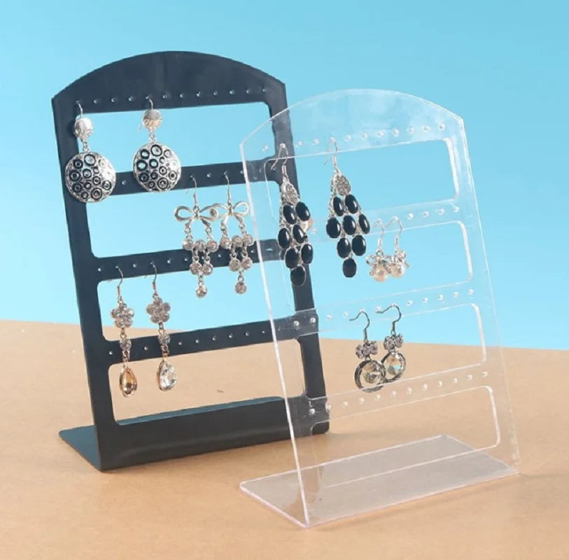Simple 48 Holes Jewelry Organizer Stand Black Plastic Earring Holder Pesentoir Fashion Earrings Display Rack Etagere For Sale