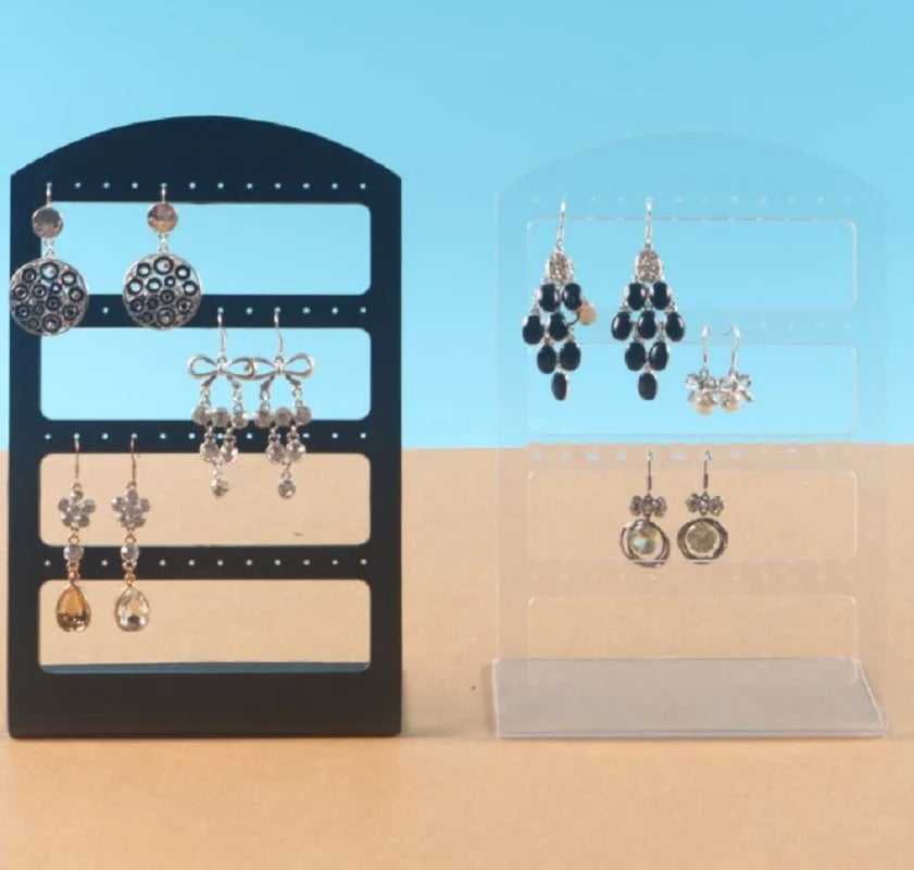 Simple 48 Holes Jewelry Organizer Stand Black Plastic Earring Holder Pesentoir Fashion Earrings Display Rack Etagere For Sale