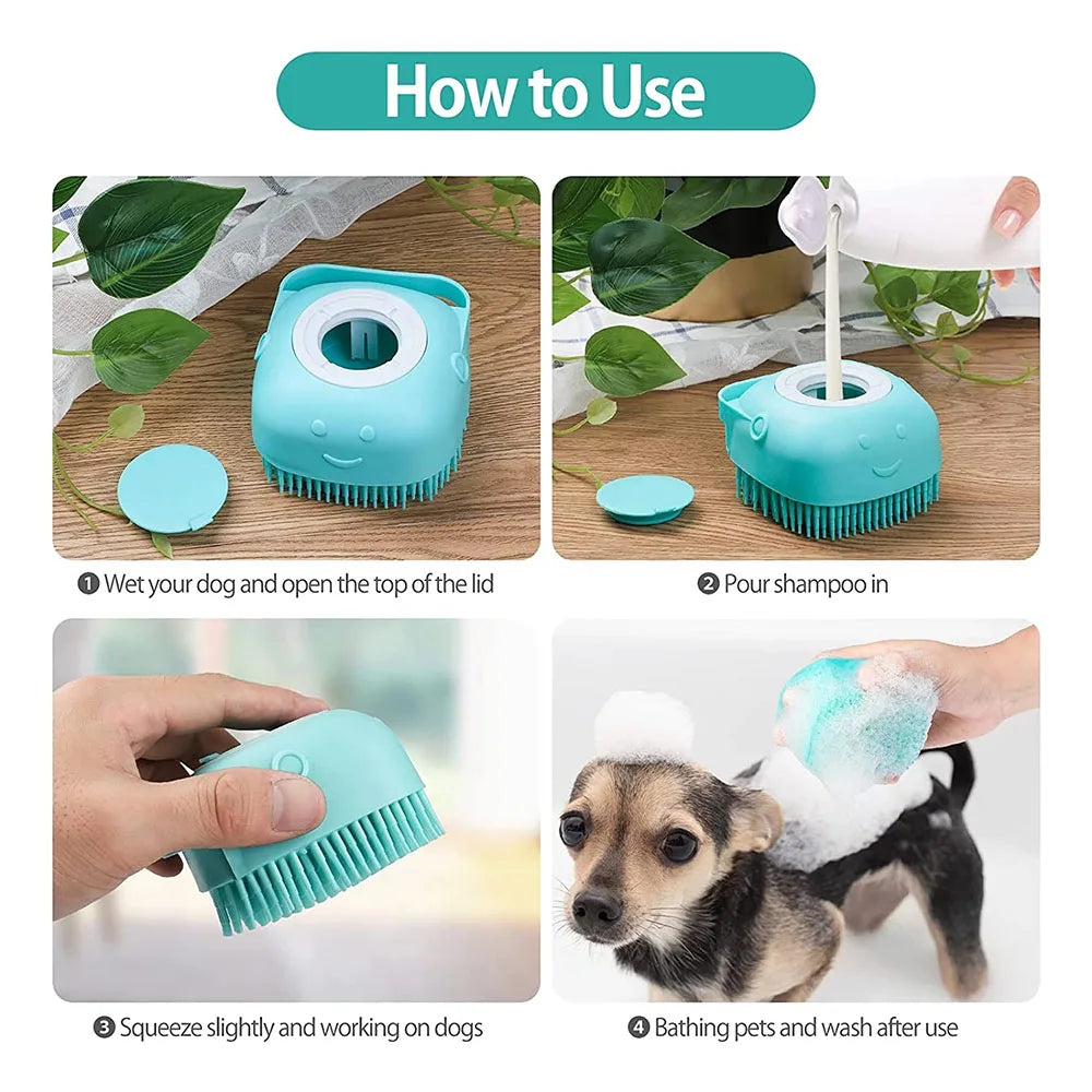 Pet Dog Shampoo Massager Brush Cat Massage Comb Grooming Scrubber Shower Brush for Bathing Short Hair Pets Soft Silicone Brush