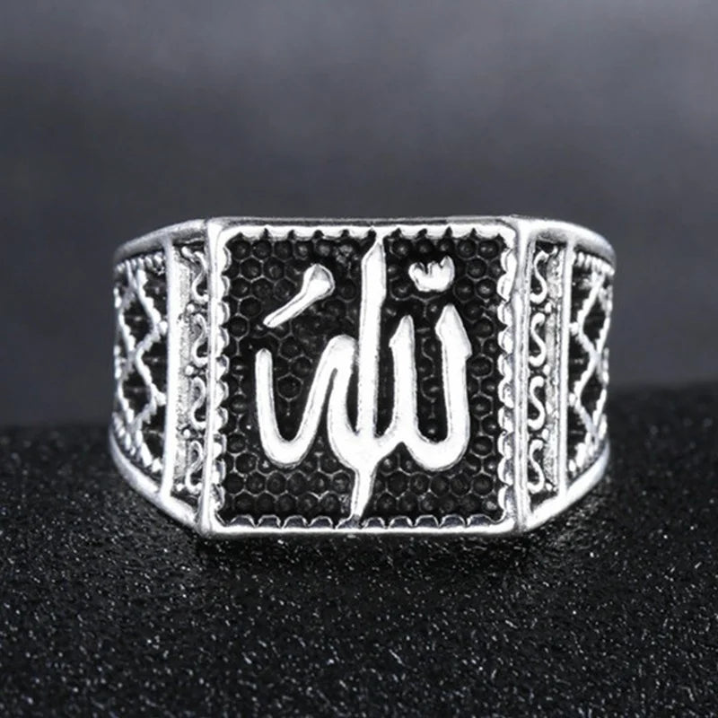 Vintage Arab Islam Muslim Rune Ring Men's Ring New Fashion Metal Religious Amulet Accessories Party Jewelry Faith Gift Wholesale