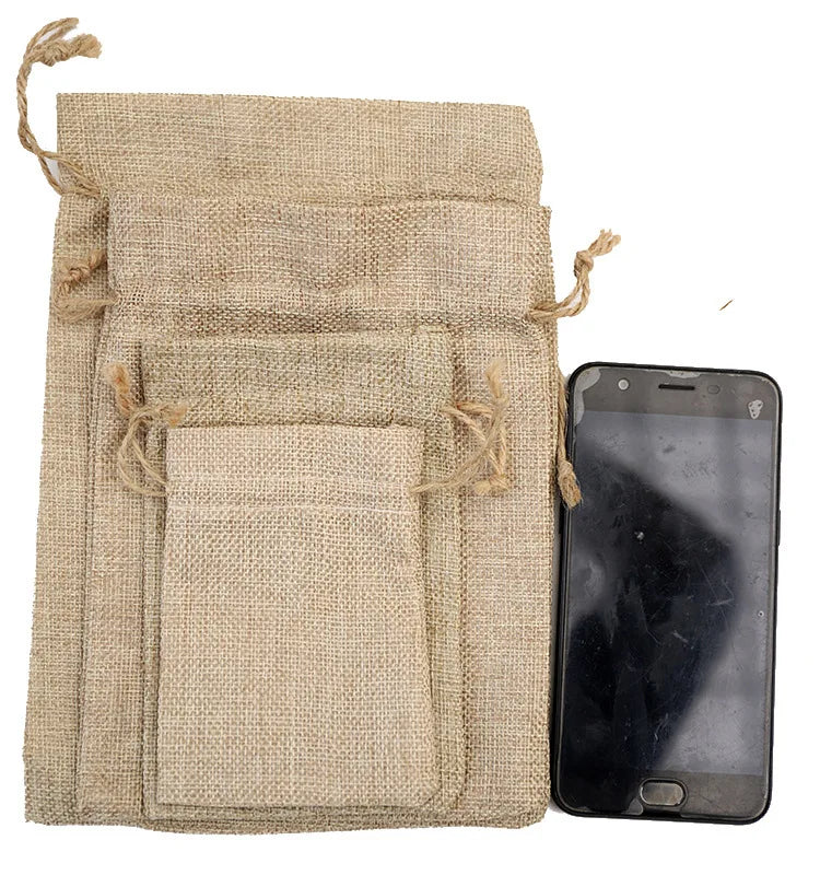 Natural Resuable Jute Linen Travel Bundle Pockets Environmentally Friendly Use Luggage Drawstring Jewelry Christmas Gift Bags