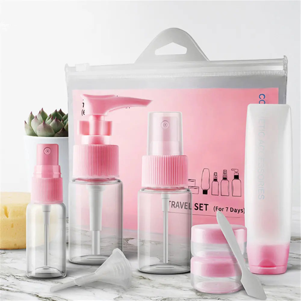 8/9/11Pcs/Set Travel Mini Cosmetic Bottle Face Cream Pot Spray Bottles Plastic Clear Empty Container Bottle Travel Portable