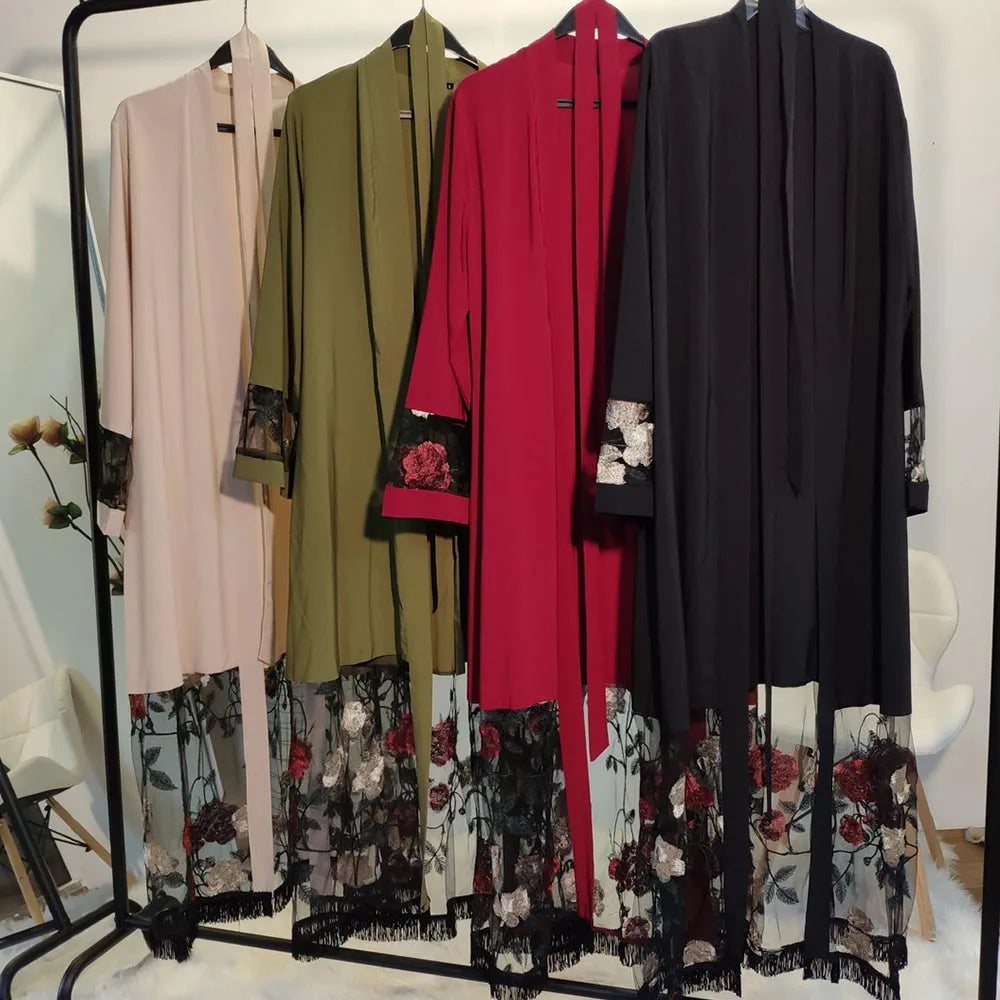 Middle East Ramadan New Kimono Embbroidery Arab Cardigan Kaftan Islamic Clothing Muslim Fashion Women Dresses Open Abaya Dubai