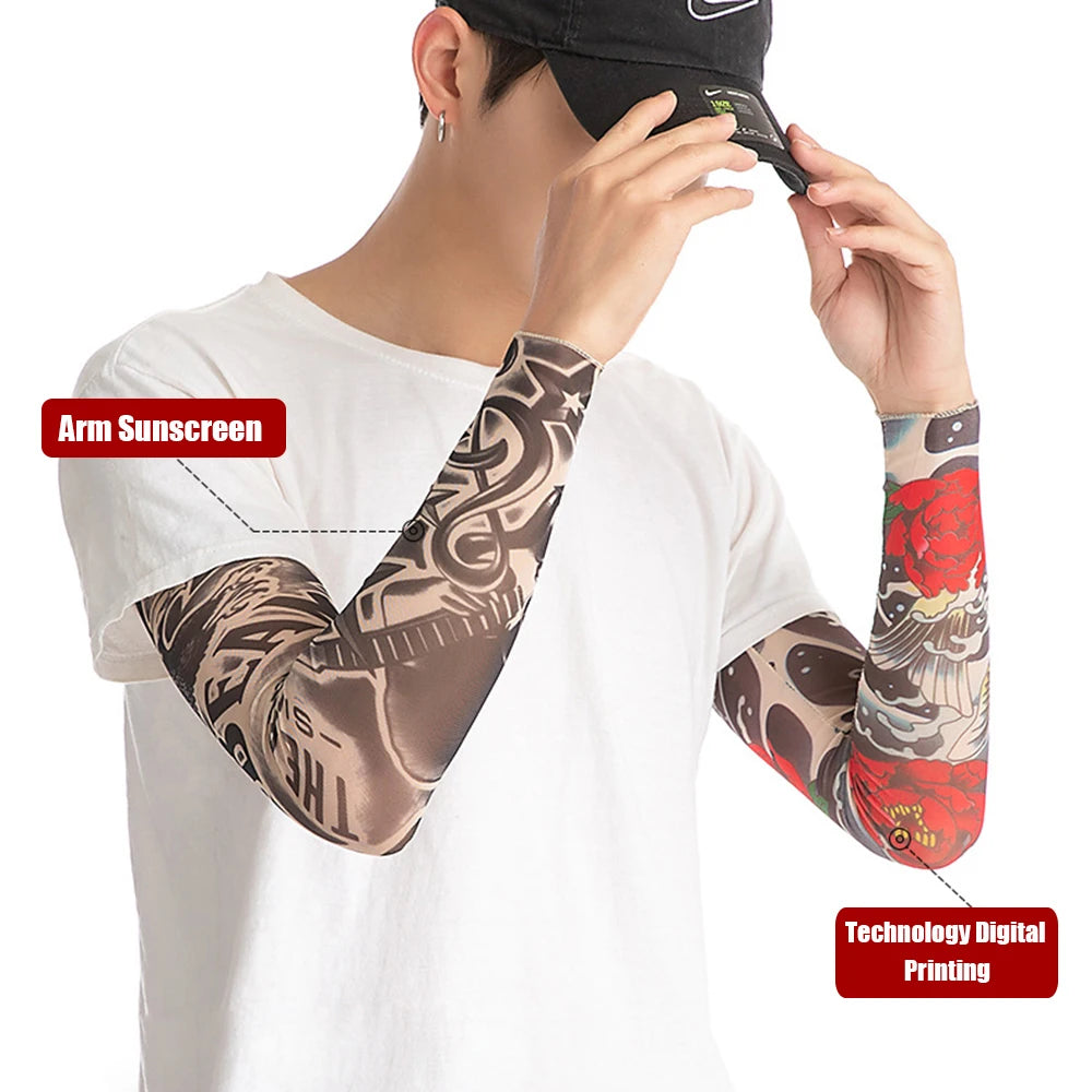 1PC Street Tattoo Arm Sleeves Sun UV Protection Arm Cover Seamless Outdoor Riding Sunscreen Arm Sleeves Glover For Men Women