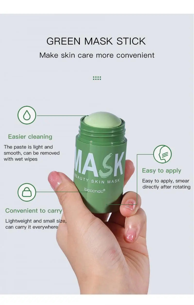 Green Tea Face Mask Purifying Solid Stick Mask Oil Control Anti-Acne Moisturizing Shrink Pores Cleansing Face Care Cleaning Mask