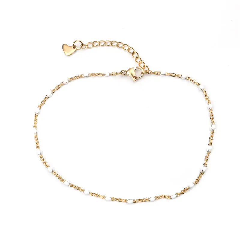 1 PC Fashion Stainless Steel Anklet Enamel Multicolor On Foot Ankle Bracelets Women Men Leg Link Chain Jewelry 23cm Long