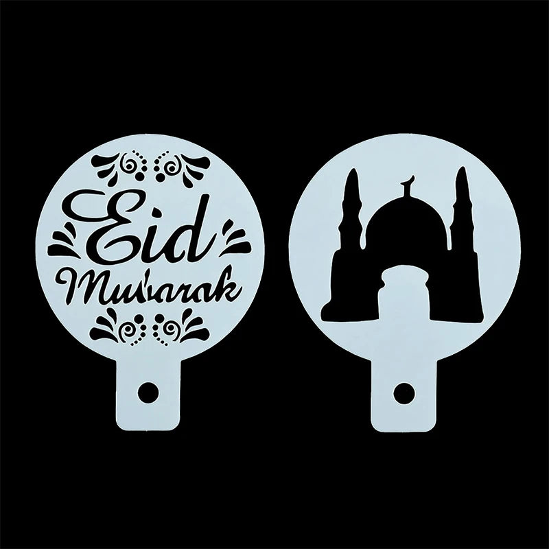 8pcs PET Eid Mubarak Coffee Spray Stencils Cookie Biscuit Cake Mold Ramadan Mubarak Muslim Islamic Festival Party DIY Decoration