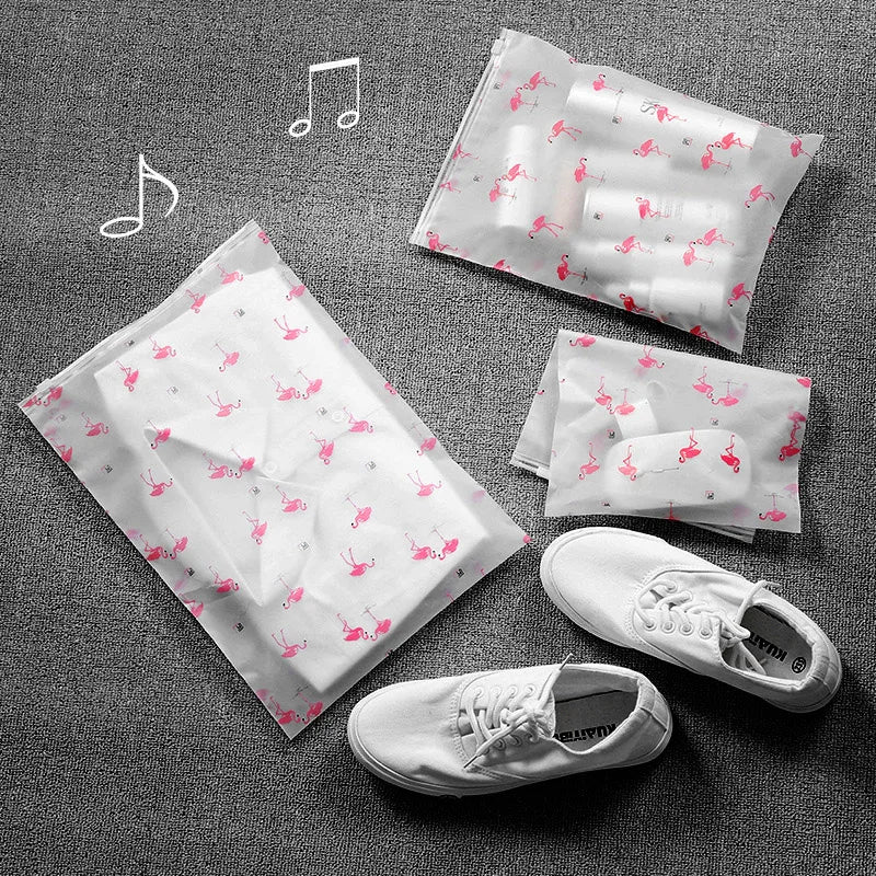 Transparent Flamingo Travel Storage Bag Zipper Lock Waterproof Clothing Closet Underwear Sorting Bag