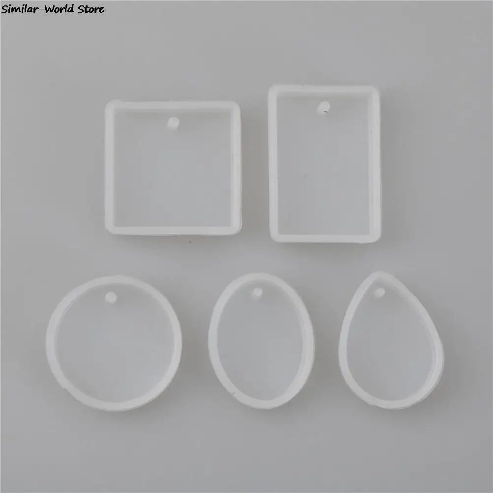 5 Pcs Silicone DIY Craft Epoxy Resin Molds Necklaces Pendant Mould Round Square Oval Waterdrop Rectangle Shape Hole Mold