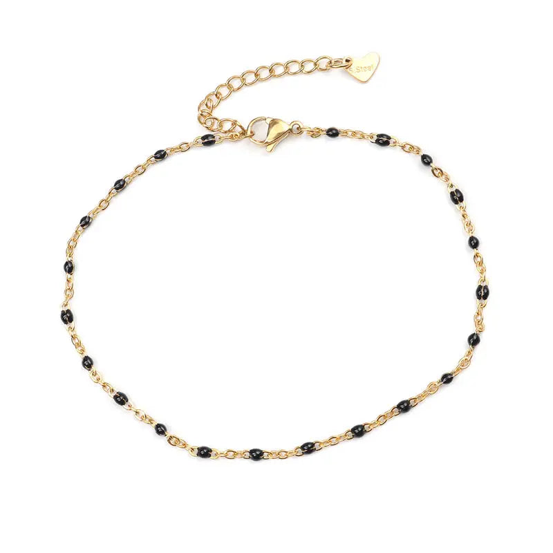1 PC Fashion Stainless Steel Anklet Enamel Multicolor On Foot Ankle Bracelets Women Men Leg Link Chain Jewelry 23cm Long