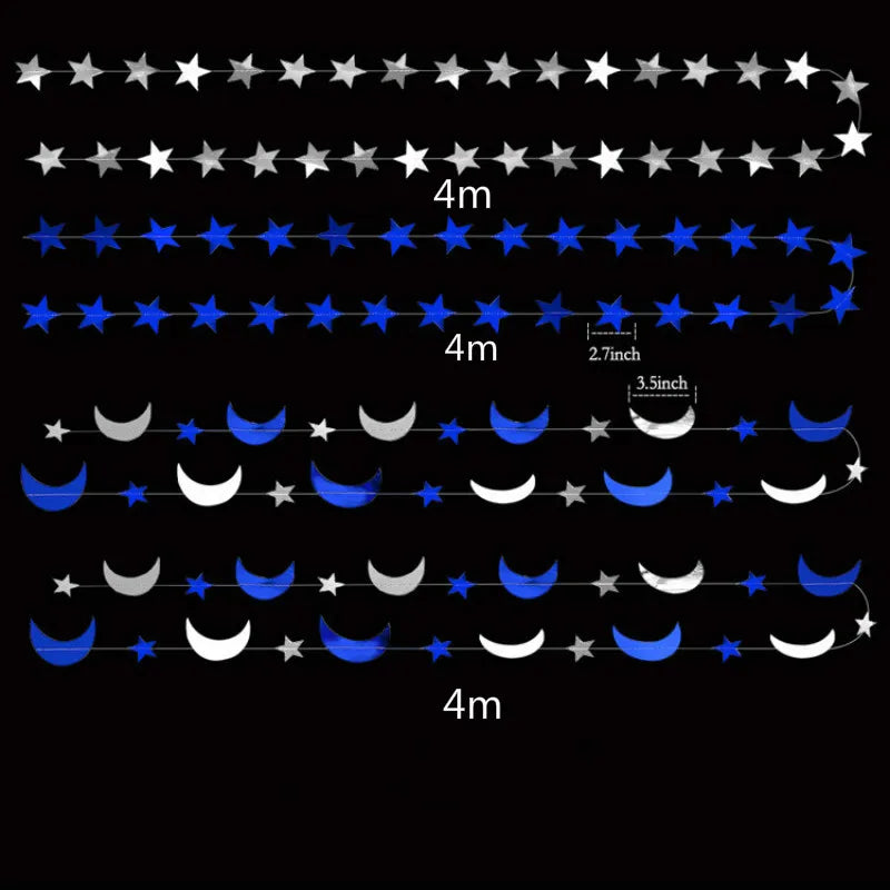 Eid Mubarak Decoration 4M Gold Silver Star Moon Shape Paper Garlands Wedding Birthday Event Party DIY Decorations Ramadan Kareem