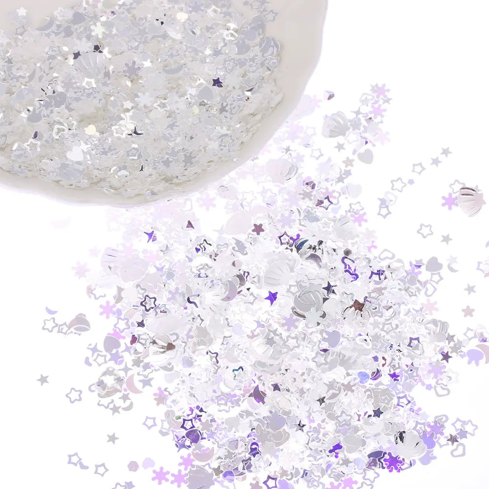 1200Pcs/Pack Mixed Colors Star Heart Shape Loose Sequins DIY Nail Craft Slime Glitter Powder Sewing Making Wedding Decoration