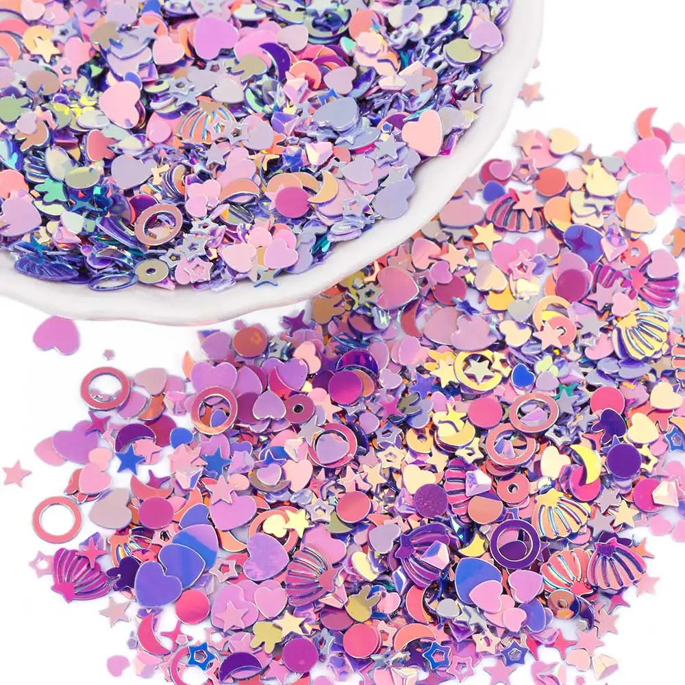 1200Pcs/Pack Mixed Colors Star Heart Shape Loose Sequins DIY Nail Craft Slime Glitter Powder Sewing Making Wedding Decoration