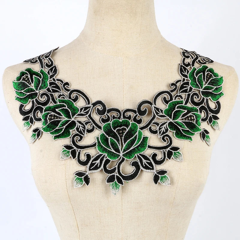 Green Lace Fabric Dress Applique Blouse Sewing Trims DIY Neckline Collar Costume Decoration Accessories