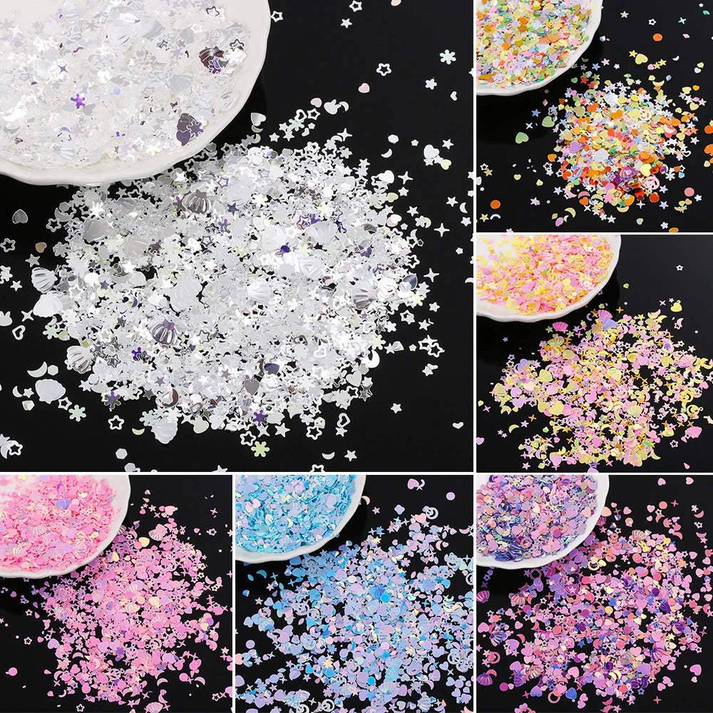 1200Pcs/Pack Mixed Colors Star Heart Shape Loose Sequins DIY Nail Craft Slime Glitter Powder Sewing Making Wedding Decoration