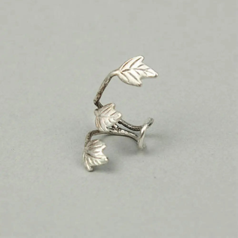 2 Pcs Fashion No Piercing Silver Plated Leaf Clip On Ear Cuff Earring Wrap Punk Ear Clip Earring Fashion Jewelry Accessories