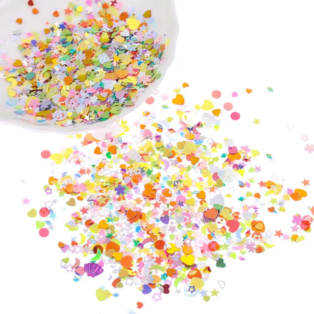 1200Pcs/Pack Mixed Colors Star Heart Shape Loose Sequins DIY Nail Craft Slime Glitter Powder Sewing Making Wedding Decoration