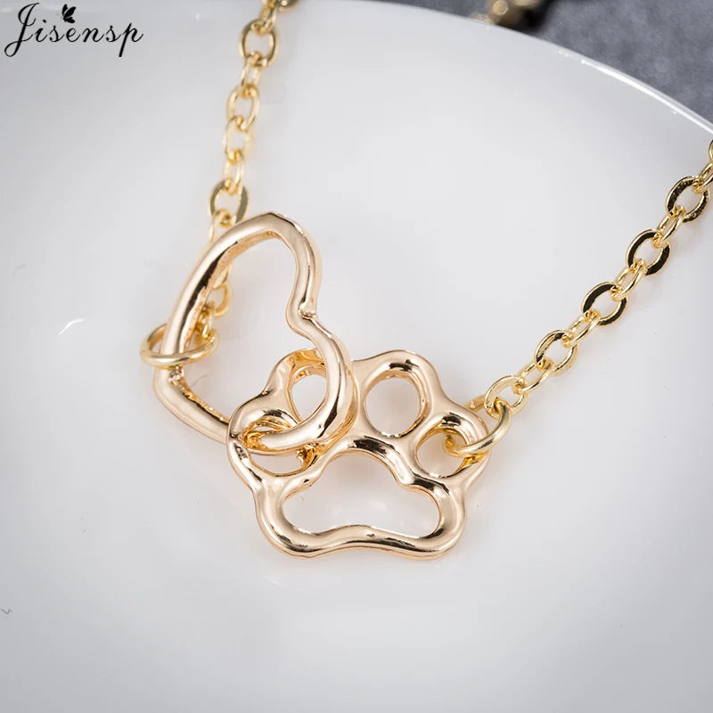 Jisensp Hollow Pet Paw Footprint Bracelets Shellhards Cute Animal Tassut Cat Dog Love Heart Charm Bracelet for Women pulseras