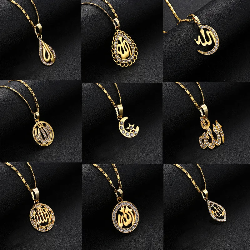 wholesale Gold/Rose gold Colors Allah Pendant Necklace Women Men Jewelry Middle East/Muslim/Islamic Arab Ahmed