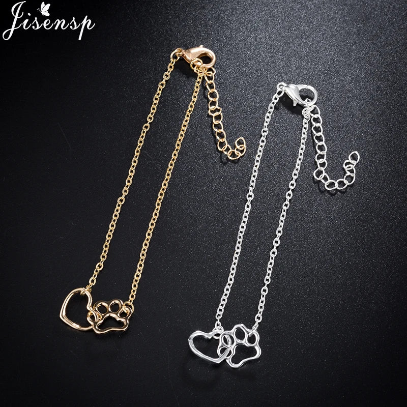 Jisensp Hollow Pet Paw Footprint Bracelets Shellhards Cute Animal Tassut Cat Dog Love Heart Charm Bracelet for Women pulseras