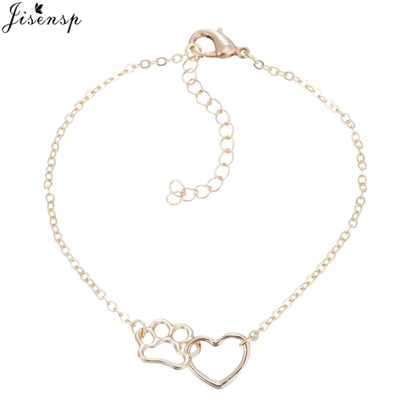 Jisensp Hollow Pet Paw Footprint Bracelets Shellhards Cute Animal Tassut Cat Dog Love Heart Charm Bracelet for Women pulseras