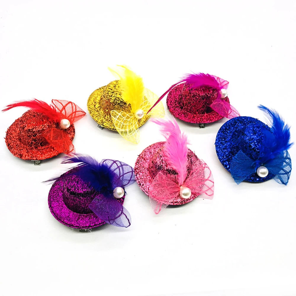 Dog Cat Top Hat Hairpin Sequin Girl Hair Clip Lovely Handmade Pet Grooming Accessories For for Baby