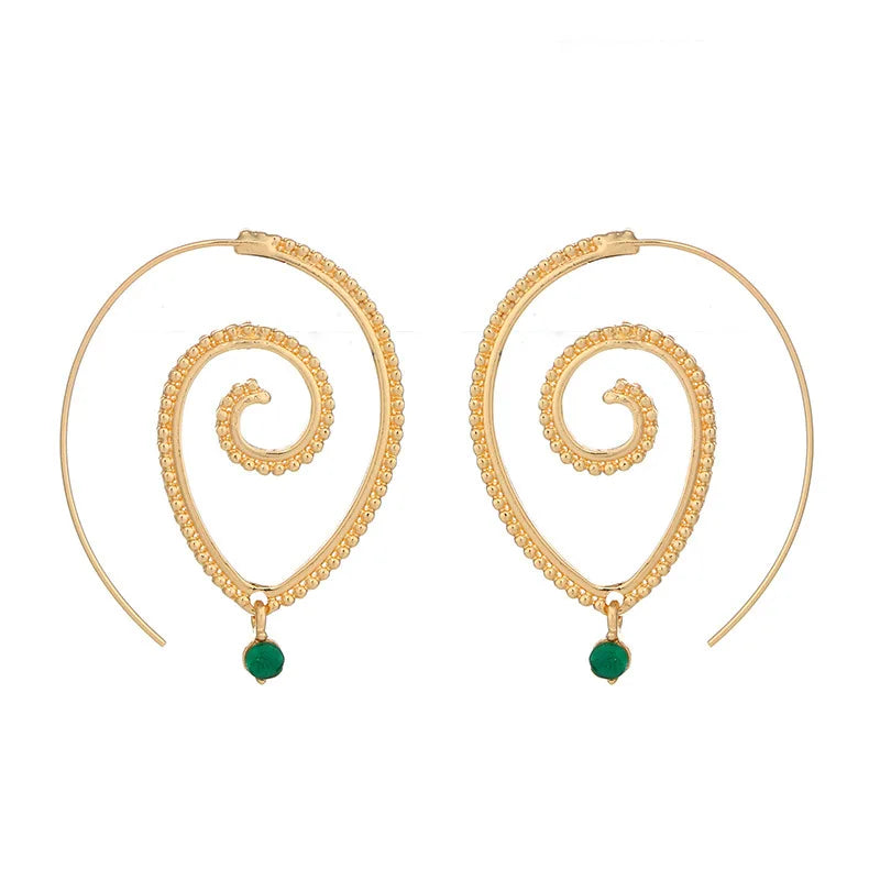 Bohemia Ethnic Personality Round Spiral Drop Earrings Exaggerated Love Heart Whirlpool Gear Ear Jewelry for Women Beach Brincos